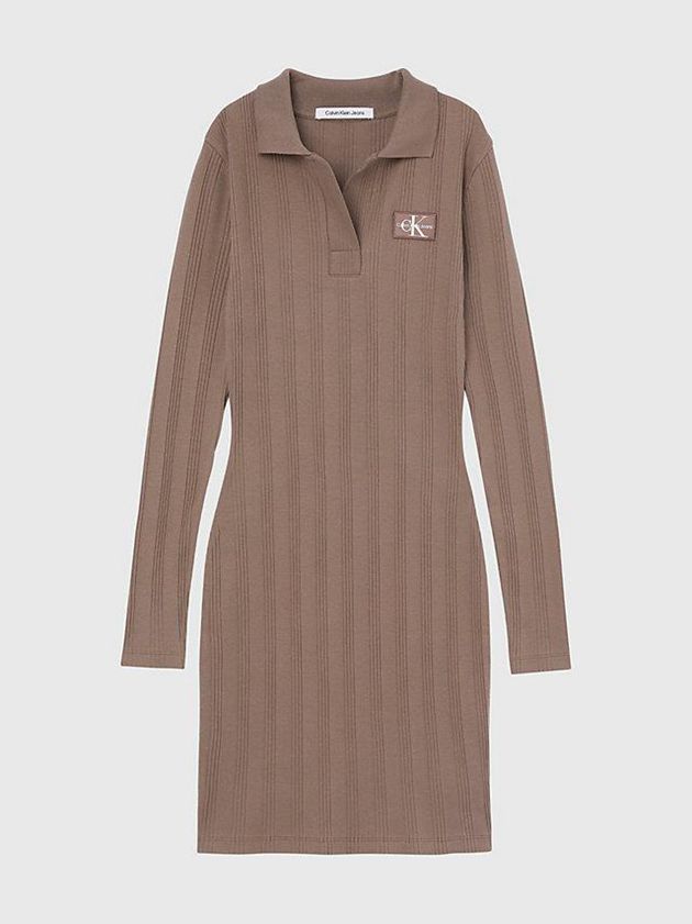 Brown Calvin Klein Rib-Knit Long Sleeve Polo Women Dress | VHMI-98657