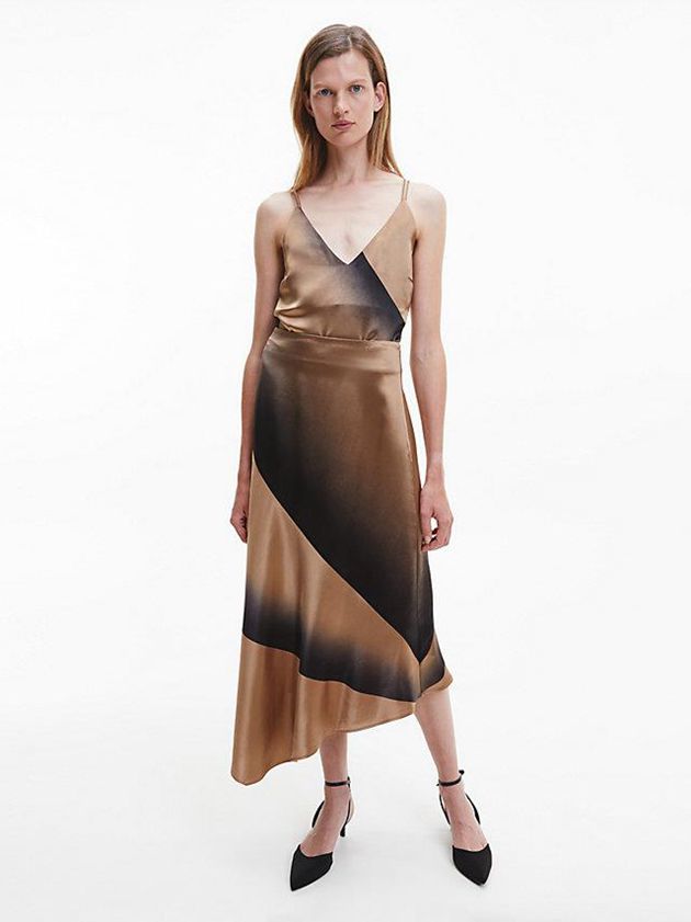 Brown Calvin Klein Shadow Print Asymmetric Women Skirt | APDQ-47502