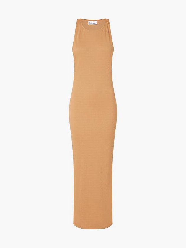 Brown Calvin Klein Skinny Sleeveless Bodycon Women Dress | LOQF-01674