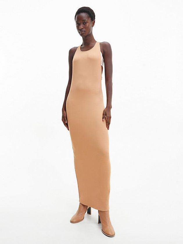 Brown Calvin Klein Skinny Sleeveless Bodycon Women Dress | LOQF-01674