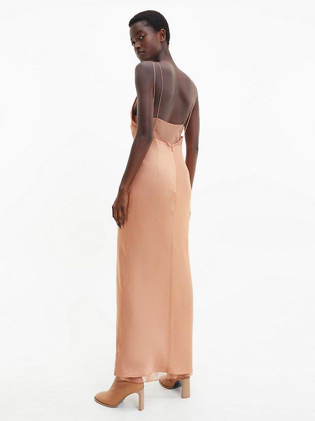 Brown Calvin Klein Slim Sheer Layered Slip Women Dress | ABUX-96310