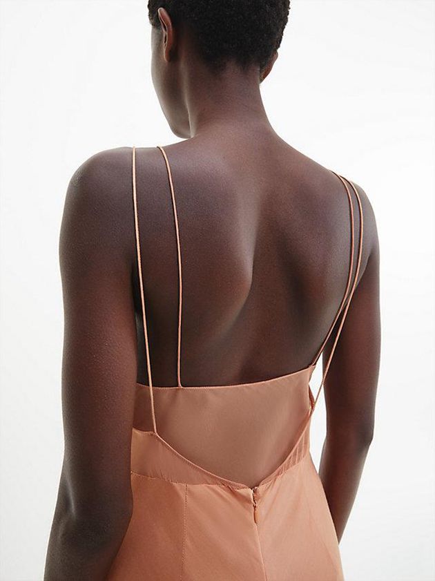 Brown Calvin Klein Slim Sheer Layered Slip Women Dress | ABUX-96310