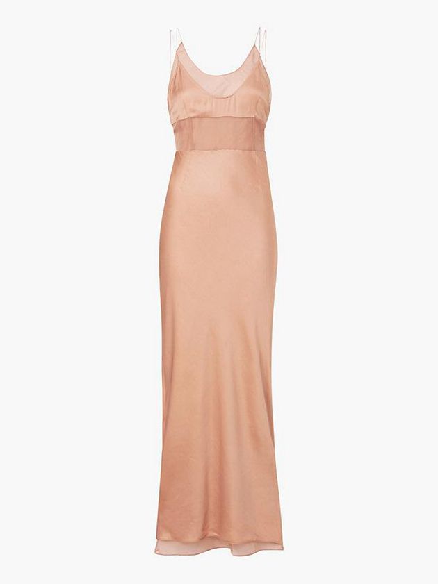 Brown Calvin Klein Slim Sheer Layered Slip Women Dress | ABUX-96310