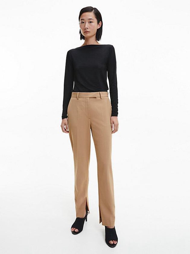 Brown Calvin Klein Slim Tailored Slit Cuff Women Pants | AVDS-39721