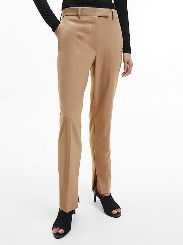 Brown Calvin Klein Slim Tailored Slit Cuff Women Pants | AVDS-39721