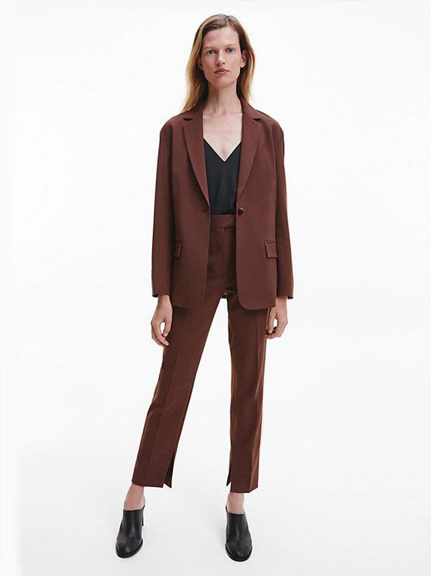 Brown Calvin Klein Slim Tailored Slit Cuff Women Pants | HDCF-32807