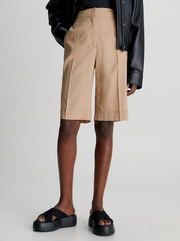 Brown Calvin Klein Soft Tailored Tencel Women Shorts | LVFN-65082