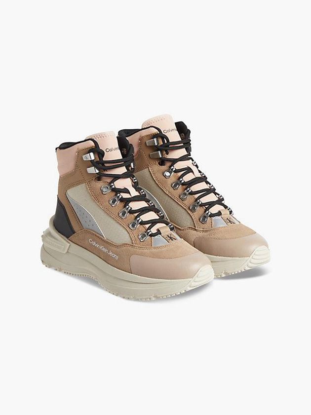 Brown Calvin Klein Suede Chunky Hybrid Women Boots | QVLF-42379