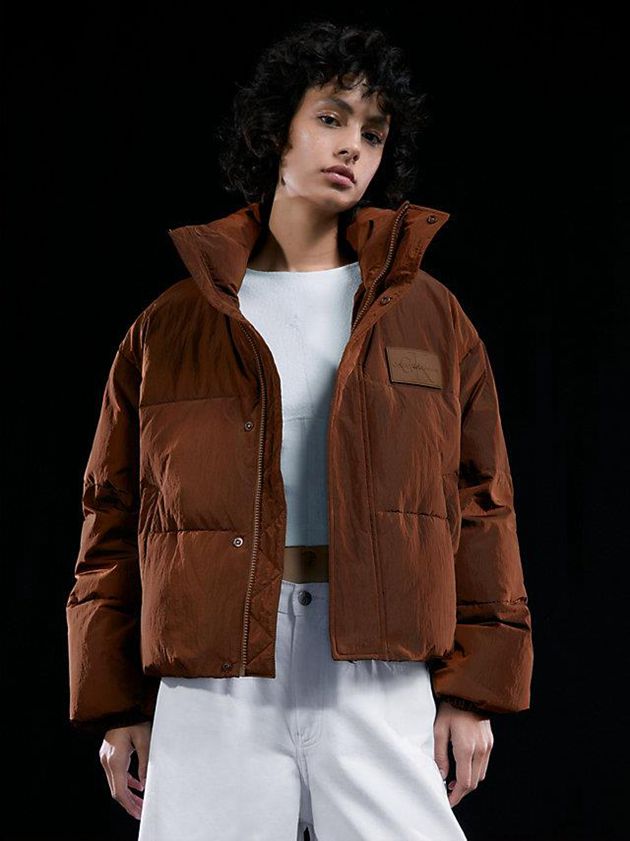 Brown Calvin Klein Unisex Cropped Puffer Women Jacket | YUAL-61305