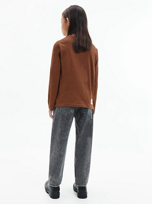 Brown Calvin Klein Unisex Long Sleeve Girls's T-Shirt | DNQT-24673