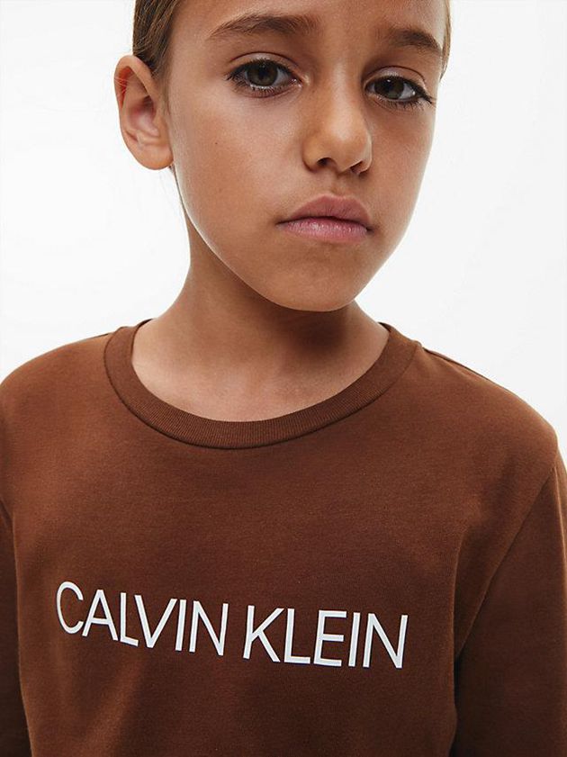 Brown Calvin Klein Unisex Long Sleeve Girls's T-Shirt | DNQT-24673