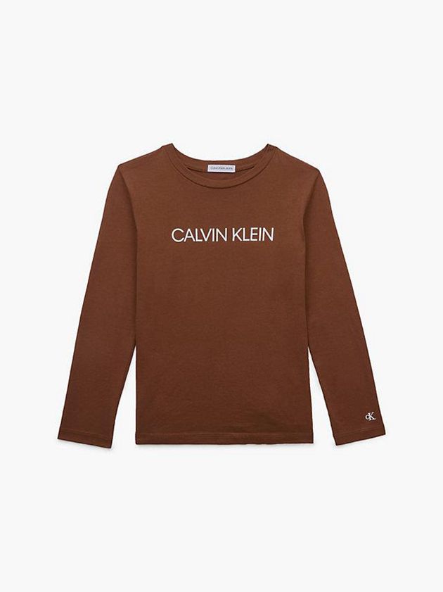 Brown Calvin Klein Unisex Long Sleeve Girls's T-Shirt | DNQT-24673