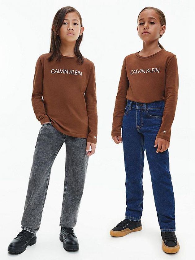 Brown Calvin Klein Unisex Long Sleeve Girls\'s T-Shirt | DNQT-24673