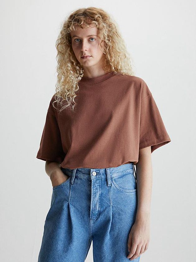 Brown Calvin Klein Unisex Oversized Men T-Shirt | KHAJ-90781