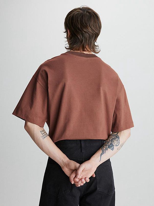 Brown Calvin Klein Unisex Oversized Men T-Shirt | KHAJ-90781