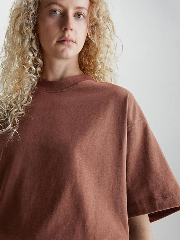 Brown Calvin Klein Unisex Oversized Men T-Shirt | KHAJ-90781