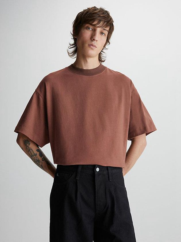 Brown Calvin Klein Unisex Oversized Men T-Shirt | KHAJ-90781