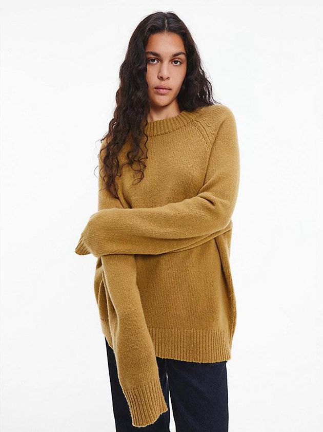Brown Calvin Klein Unisex Wool Blend Jumper - CK Standards Men Sweater | HXTM-07298
