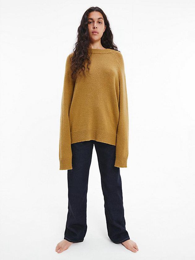 Brown Calvin Klein Unisex Wool Blend Jumper - CK Standards Men Sweater | HXTM-07298