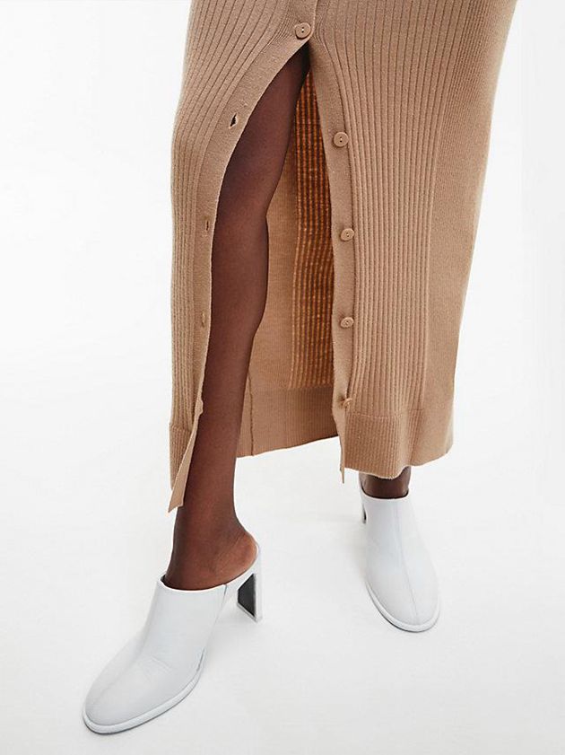 Brown Calvin Klein Wool Lyocell Ribbed Women Dress | MBLU-89765
