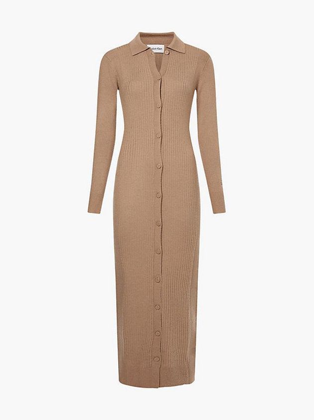 Brown Calvin Klein Wool Lyocell Ribbed Women Dress | MBLU-89765