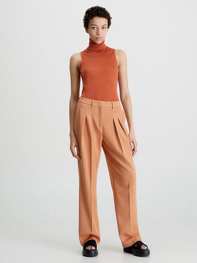 Brown Calvin Klein Wool Twill Pleated Women Pants | YJDR-75904