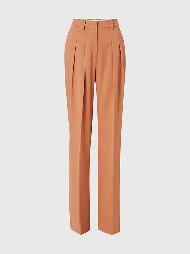 Brown Calvin Klein Wool Twill Pleated Women Pants | YJDR-75904