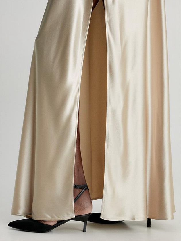 Gold Calvin Klein Racer Back Maxi Slip Women Dress | QIER-65389