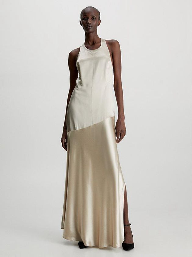 Gold Calvin Klein Racer Back Maxi Slip Women Dress | QIER-65389