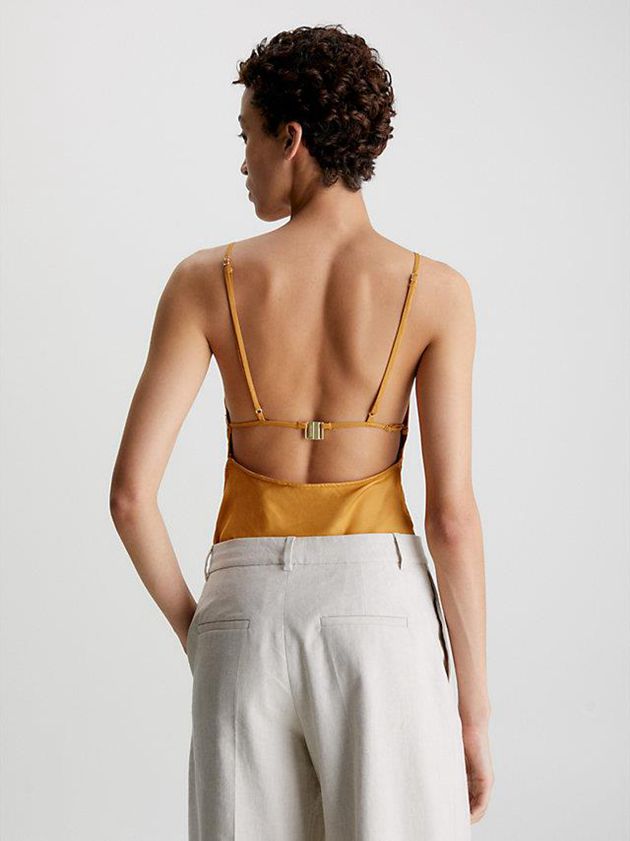 Gold Calvin Klein Slim Halter Tank Women Top | UISR-10834