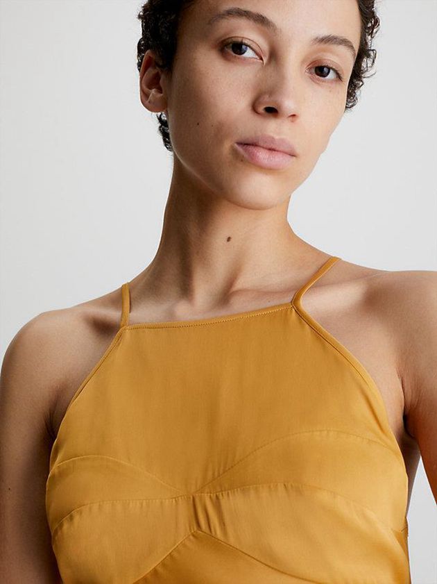 Gold Calvin Klein Slim Halter Tank Women Top | UISR-10834