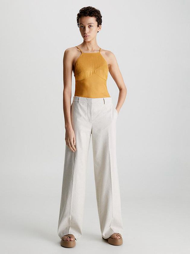 Gold Calvin Klein Slim Halter Tank Women Top | UISR-10834