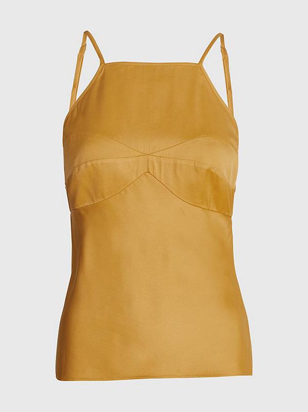 Gold Calvin Klein Slim Halter Tank Women Top | UISR-10834