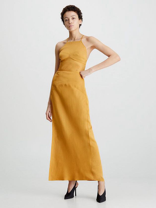 Gold Calvin Klein Slim Satin Maxi Women Skirt | ROTV-82501