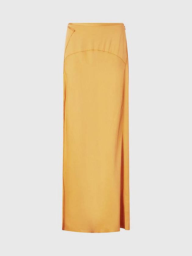 Gold Calvin Klein Slim Satin Maxi Women Skirt | ROTV-82501