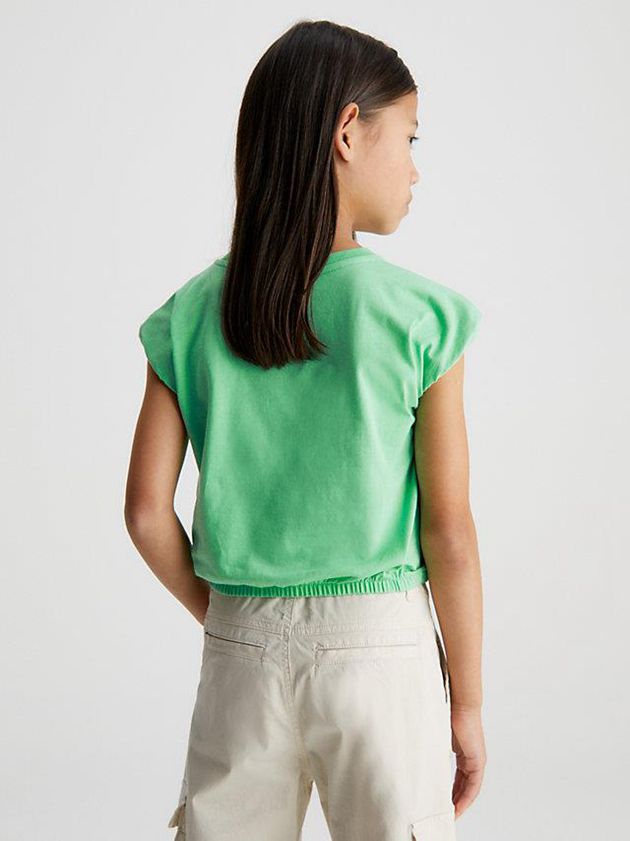 Green Calvin Klein Cap Sleeve Logo Girls's T-Shirt | UZBC-43205