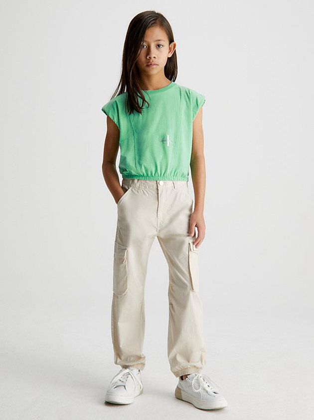 Green Calvin Klein Cap Sleeve Logo Girls's T-Shirt | UZBC-43205