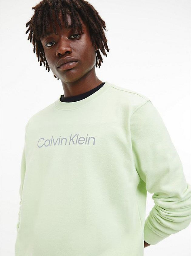 Green Calvin Klein Cotton Terry Logo Men Sweatshirt | RNLS-54328