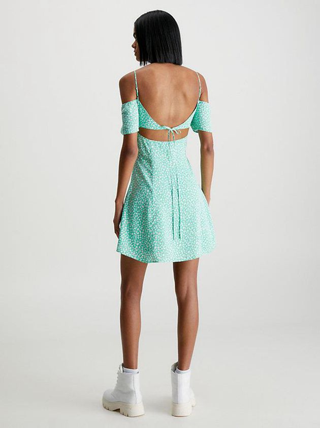 Green Calvin Klein Crepe Off-Shoulder Mini Women Dress | SLIC-23084