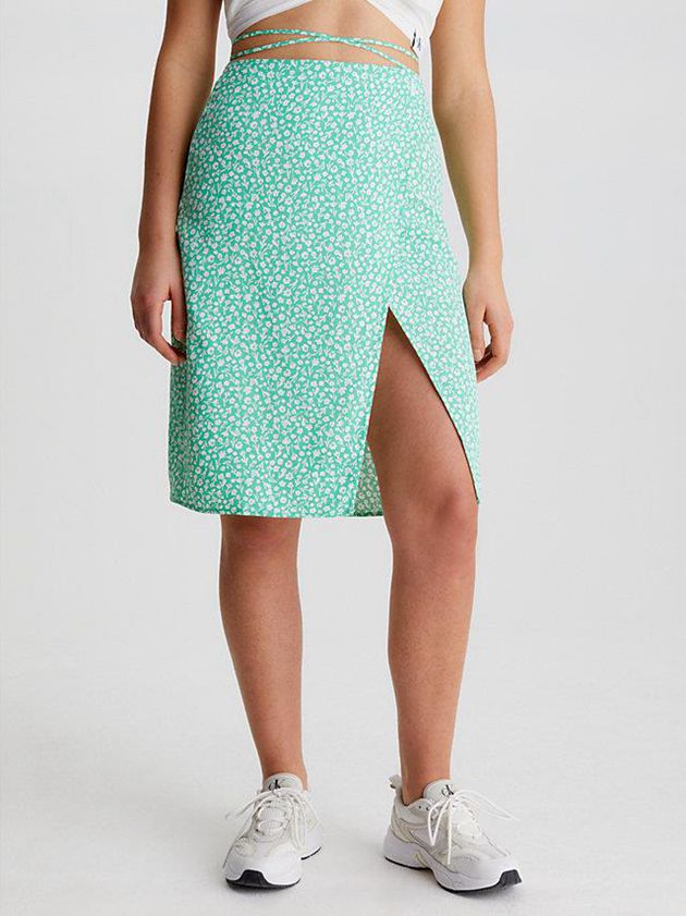 Green Calvin Klein Crepe Tie Waist Midi Women Skirt | BXGN-81375