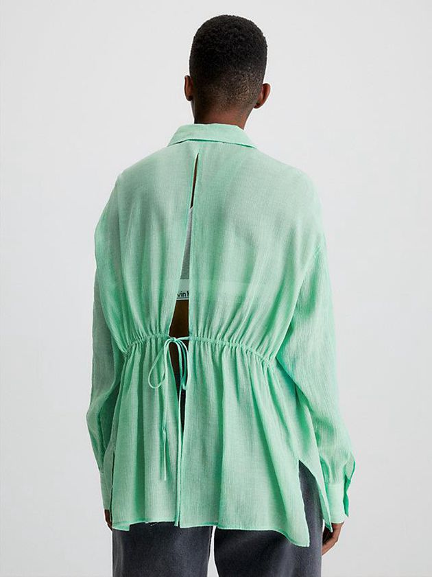 Green Calvin Klein Crinkle Rayon Split Back Blouse Women Top | IRTK-49573