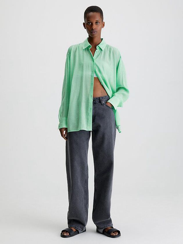 Green Calvin Klein Crinkle Rayon Split Back Blouse Women Top | IRTK-49573