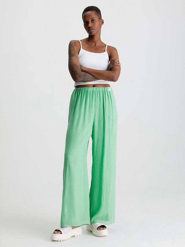 Green Calvin Klein Crinkle Rayon Wide Leg Women Pants | WJLM-91068