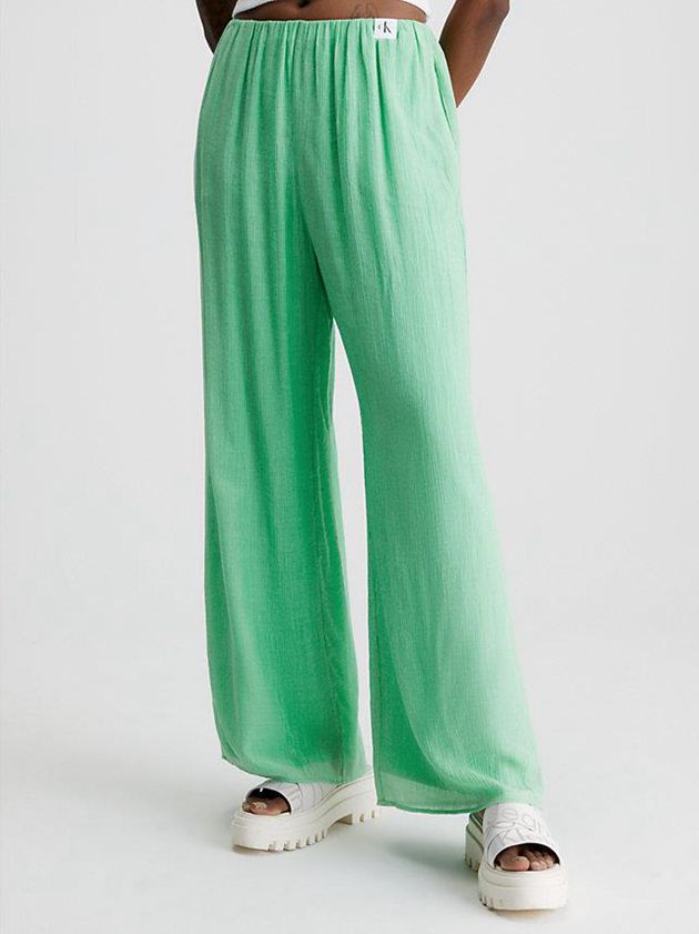 Green Calvin Klein Crinkle Rayon Wide Leg Women Pants | WJLM-91068