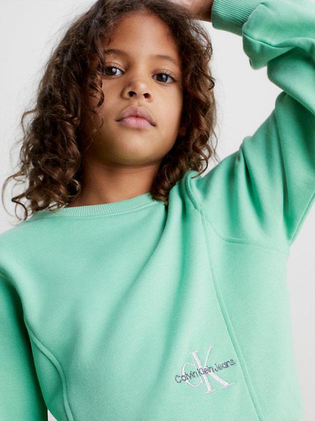 Green Calvin Klein Logo Girls's Sweatshirt | JYBM-03978