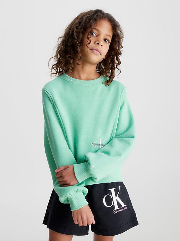 Green Calvin Klein Logo Girls\'s Sweatshirt | JYBM-03978