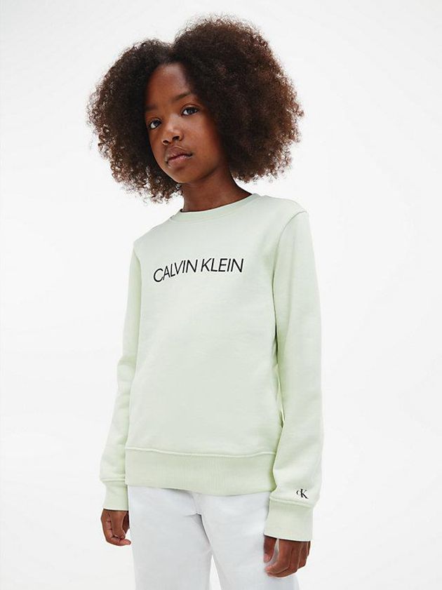 Green Calvin Klein Logo Girls's Sweatshirt | WFST-54281