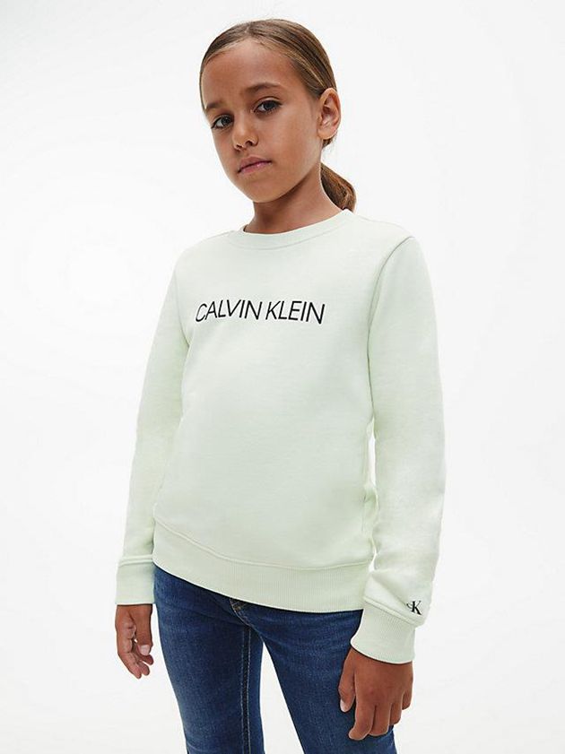 Green Calvin Klein Logo Girls's Sweatshirt | WFST-54281
