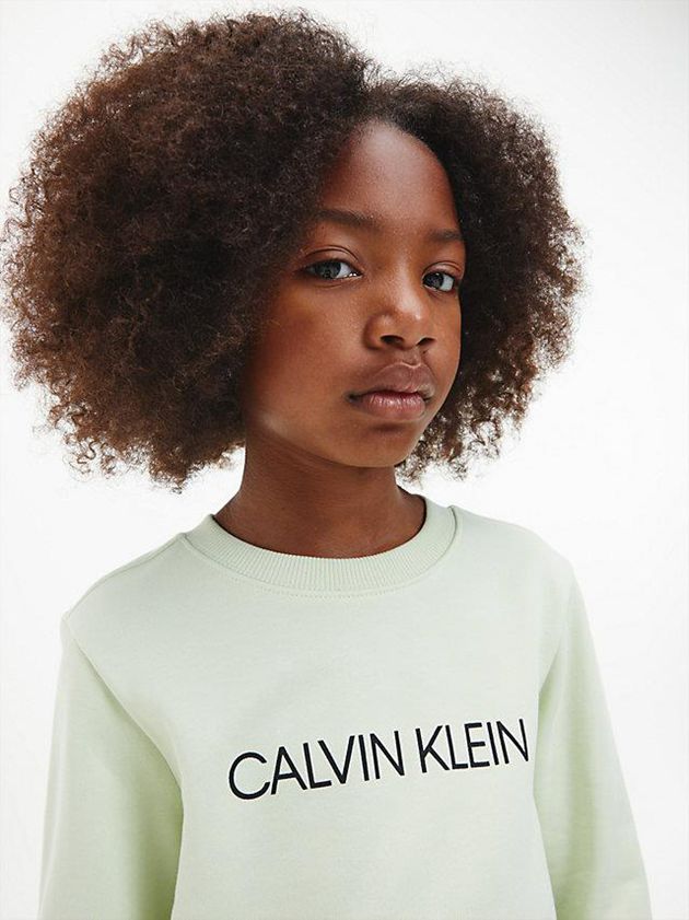 Green Calvin Klein Logo Girls's Sweatshirt | WFST-54281