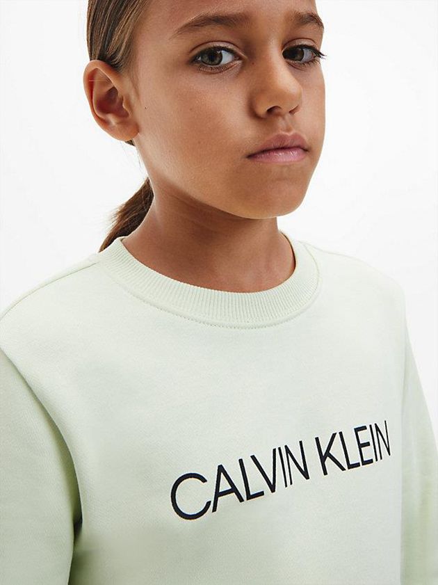 Green Calvin Klein Logo Girls's Sweatshirt | WFST-54281